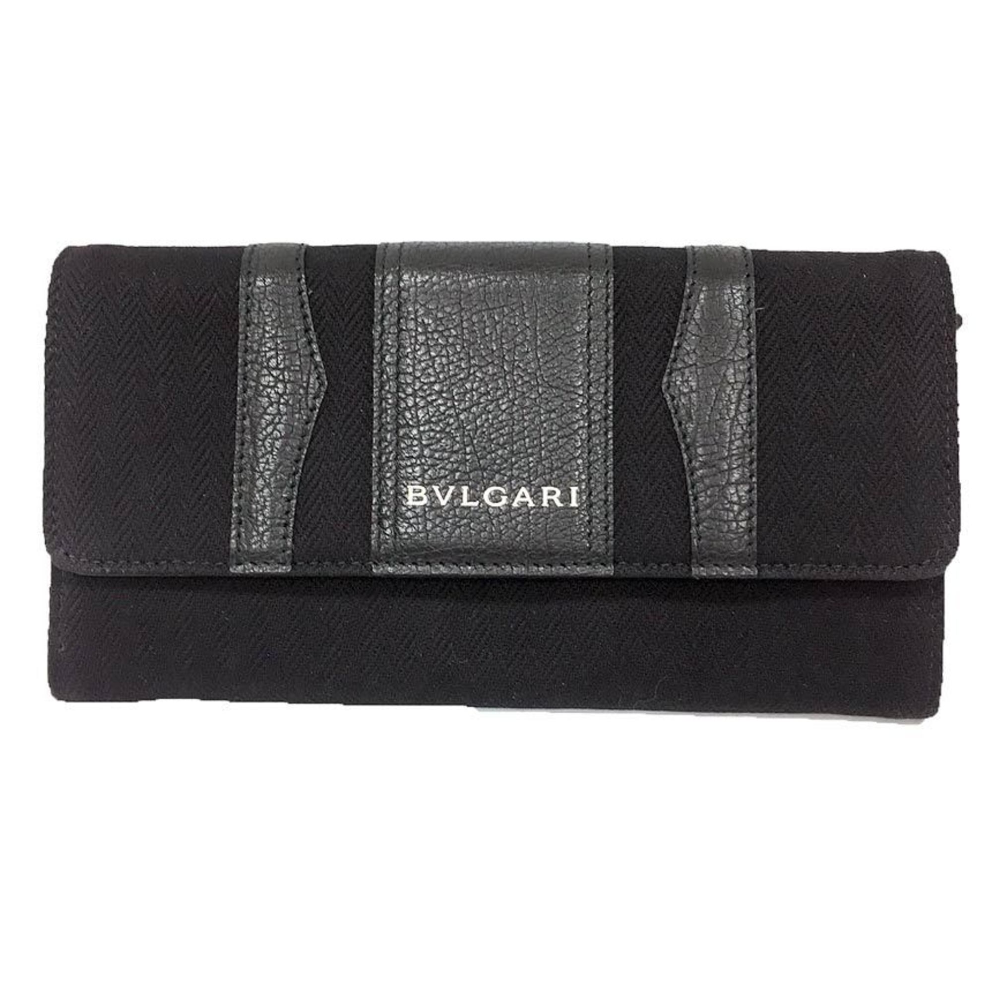 BVLGARI B.ZERO1 Long Wallet 33780 Chevron Canvas x Water Buffalo Leather Black Men's Women's Bvlgari aq10136 10007833