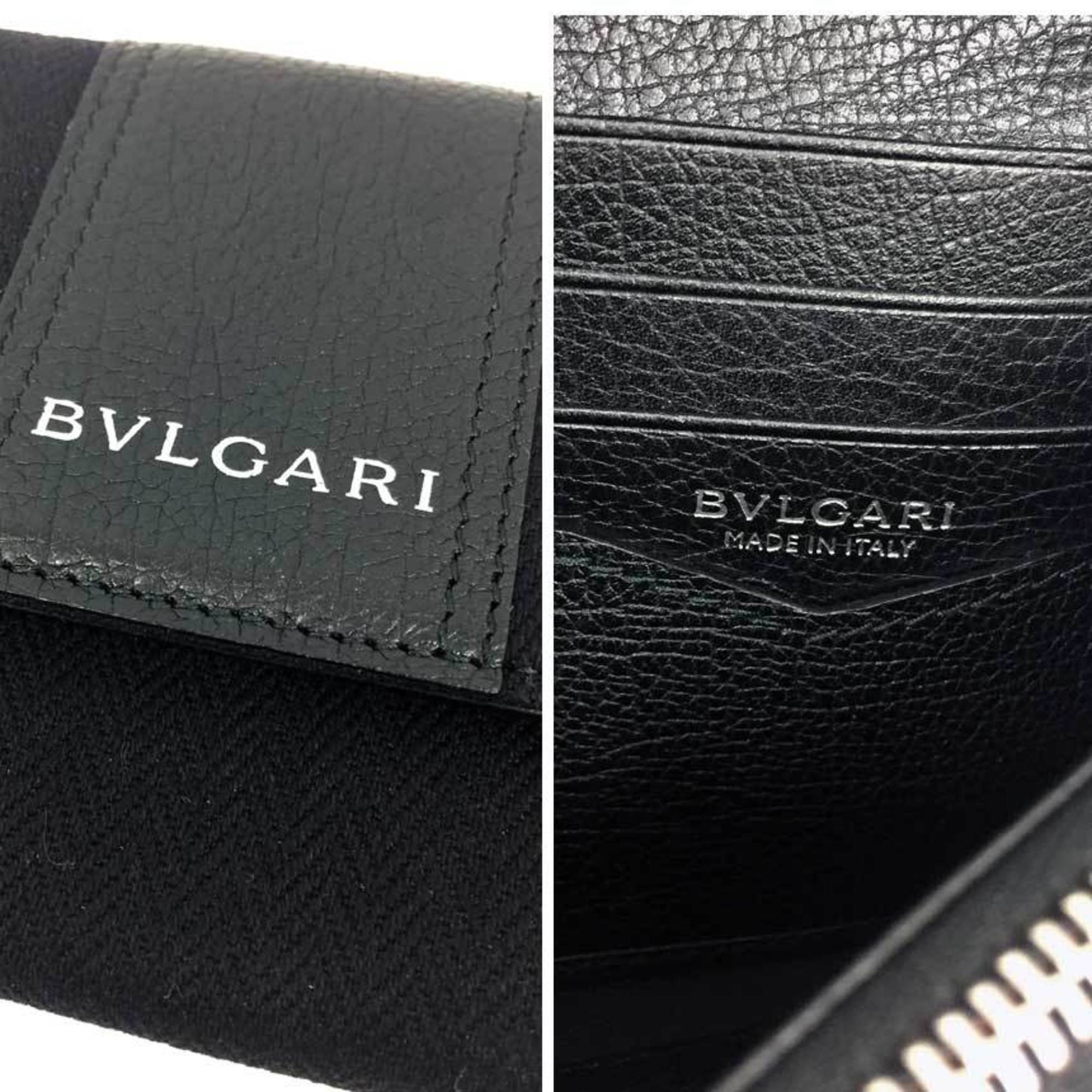 BVLGARI B.ZERO1 Long Wallet 33780 Chevron Canvas x Water Buffalo Leather Black Men's Women's Bvlgari aq10136 10007833