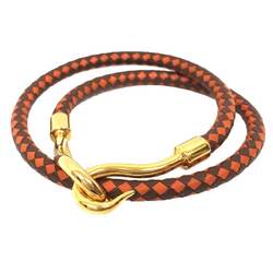 HERMES Jumbo Choker Double Bracelet Leather Intrecciato Bicolor Tresse Men's Women's Orange x Brown aq10133 10013786