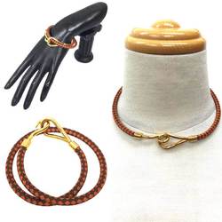 HERMES Jumbo Choker Double Bracelet Leather Intrecciato Bicolor Tresse Men's Women's Orange x Brown aq10133 10013786