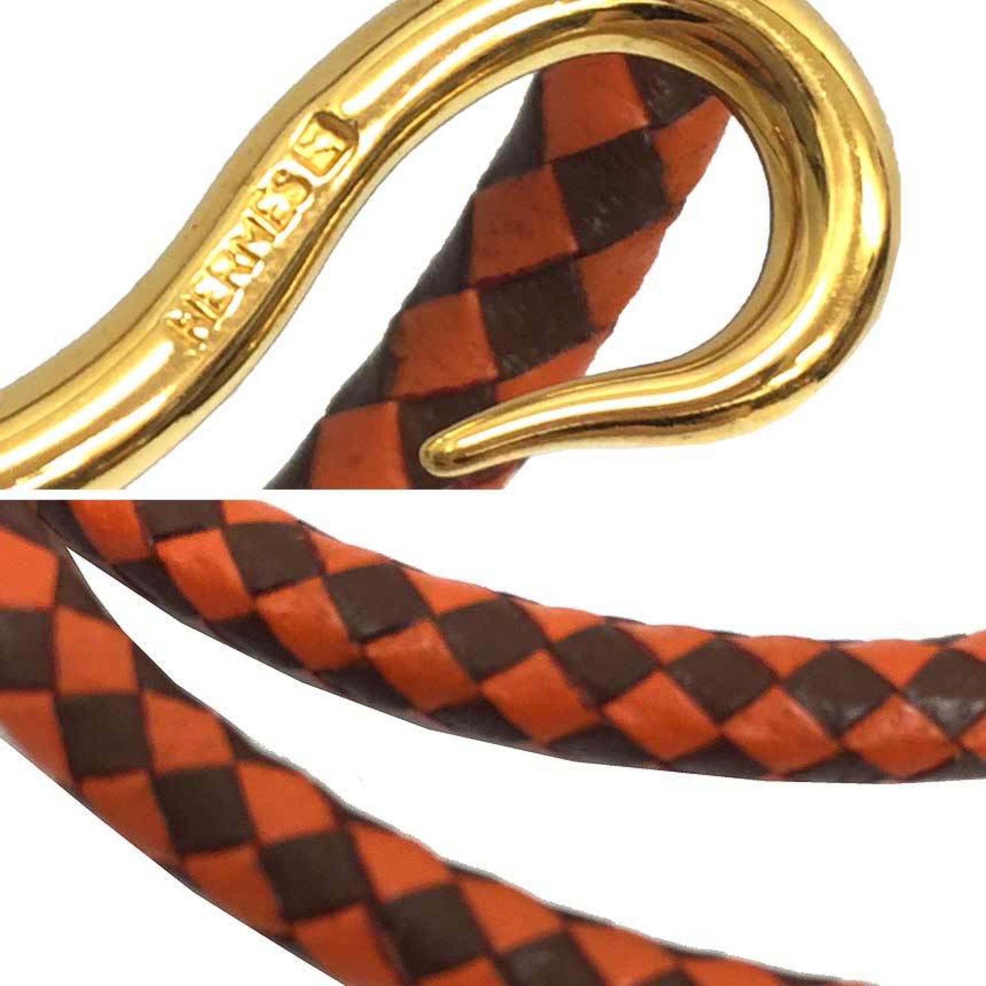 HERMES Jumbo Choker Double Bracelet Leather Intrecciato Bicolor Tresse Men's Women's Orange x Brown aq10133 10013786