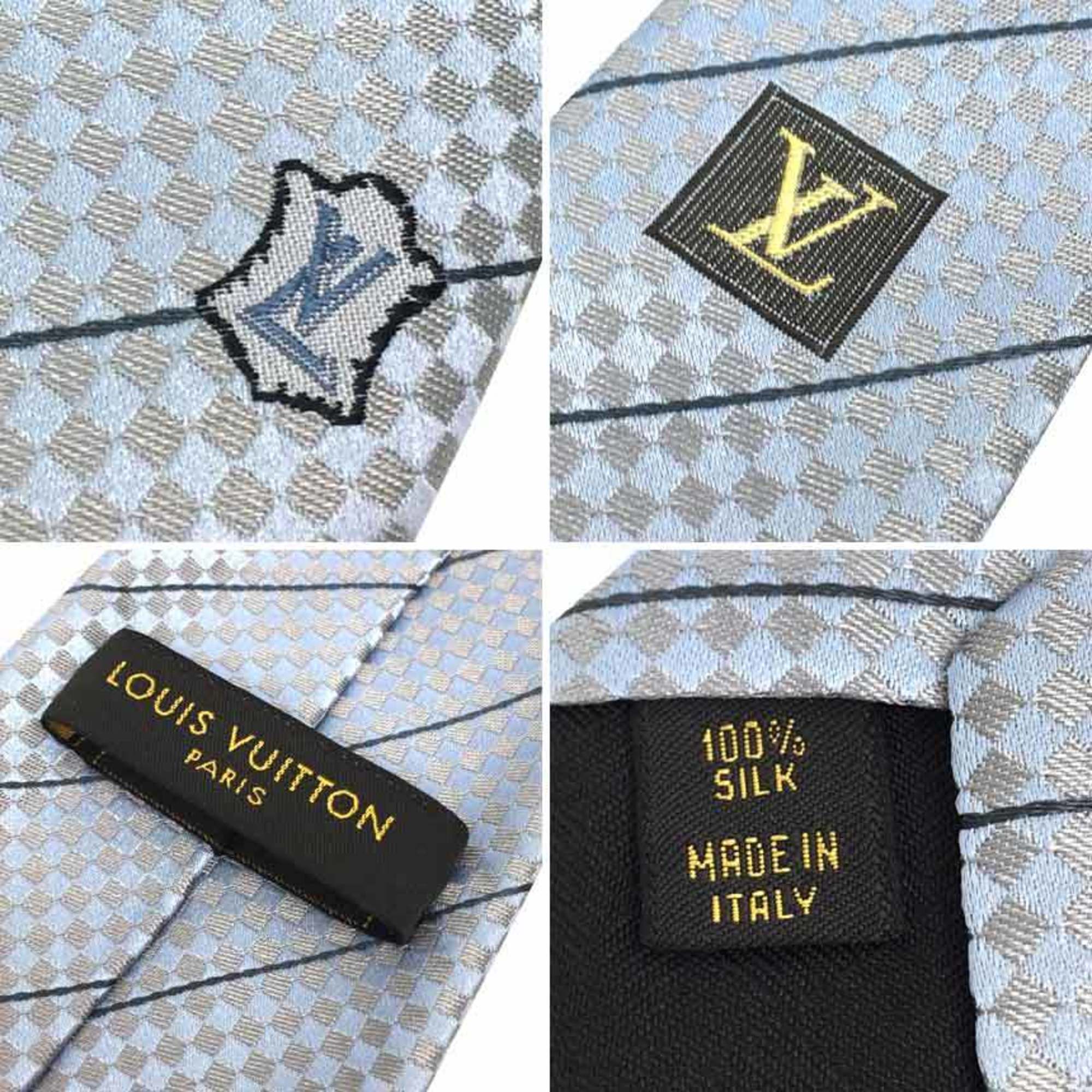 LOUIS VUITTON Louis Vuitton tie Cravat Ex Blue Ciel Light blue Damier 100% silk Men's aq10038 10013313