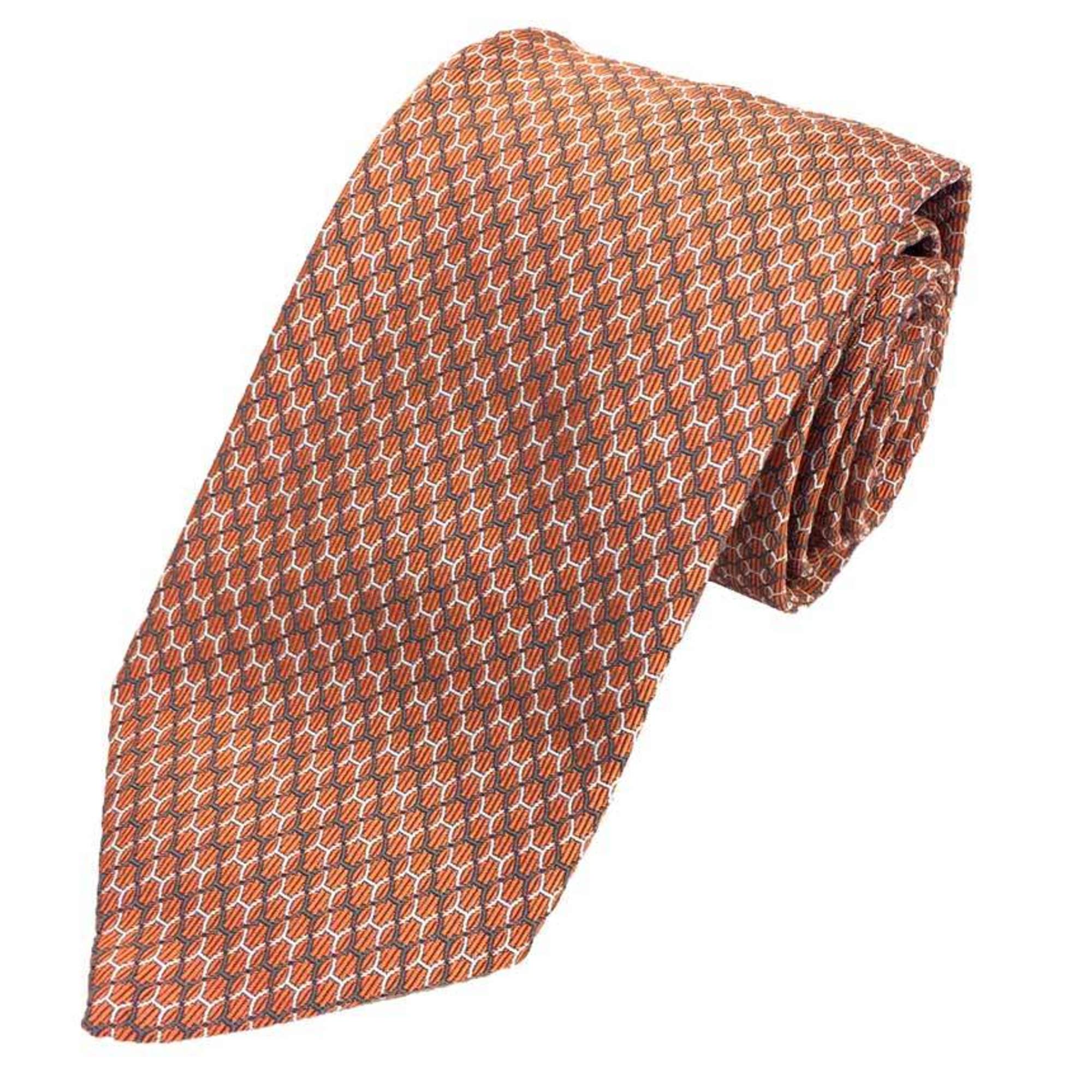 HERMES tie H pattern orange silk men's aq10127 10013480