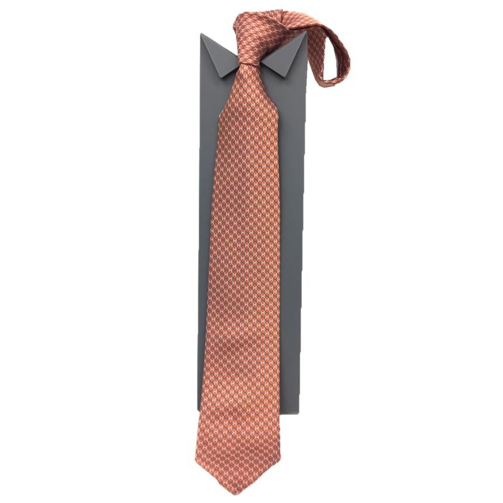 HERMES tie H pattern orange silk men's aq10127 10013480