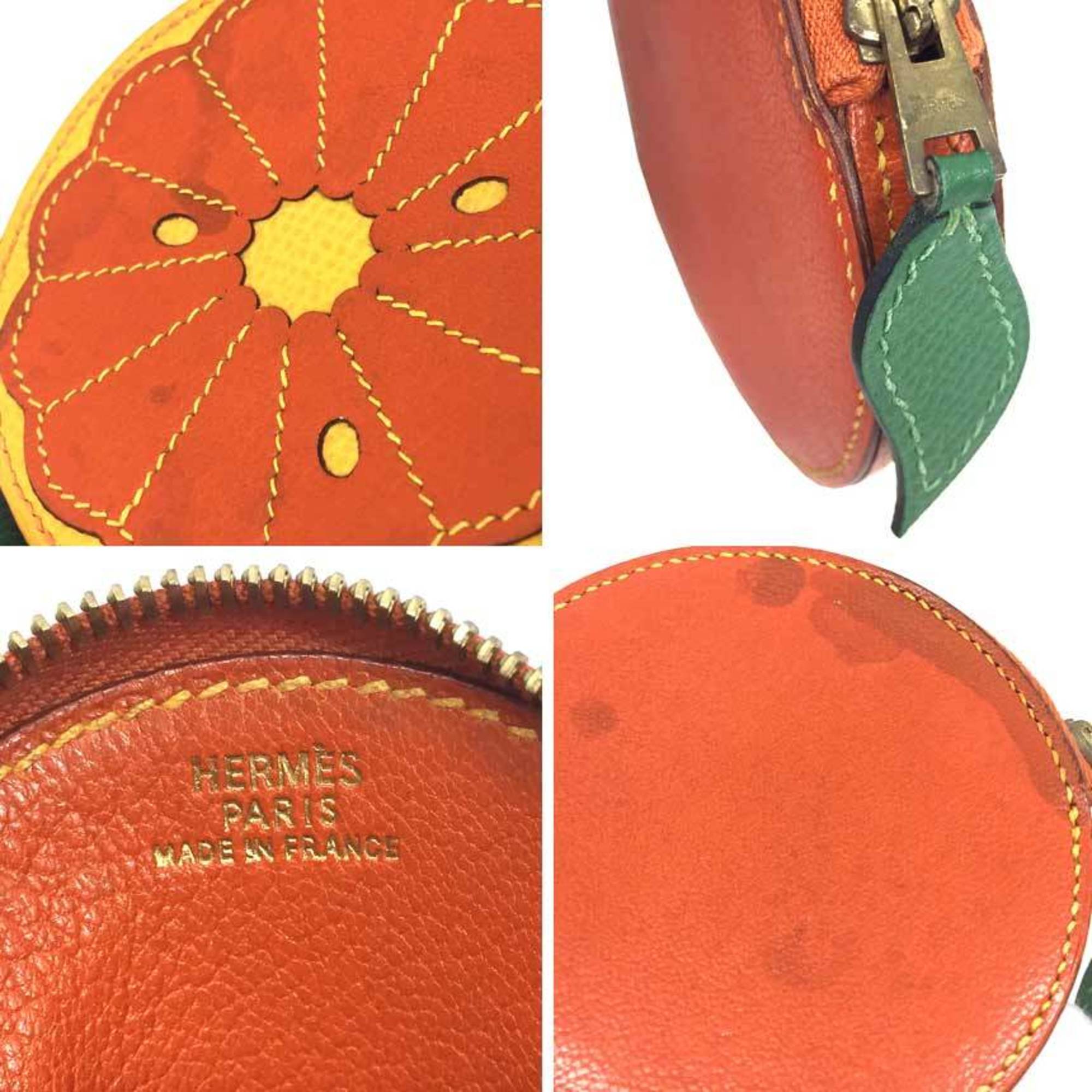 HERMES Orange Tutti Frutti Fruit Coin Case Chevre □ B Stamp Wallet aq10134 10010355