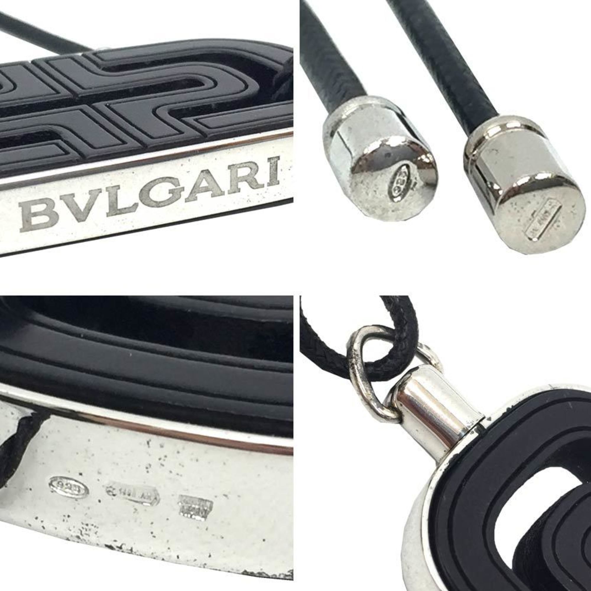 BVLGARI Parentesi Pendant Necklace Leather x Silver 925 Black aq10023 10005255