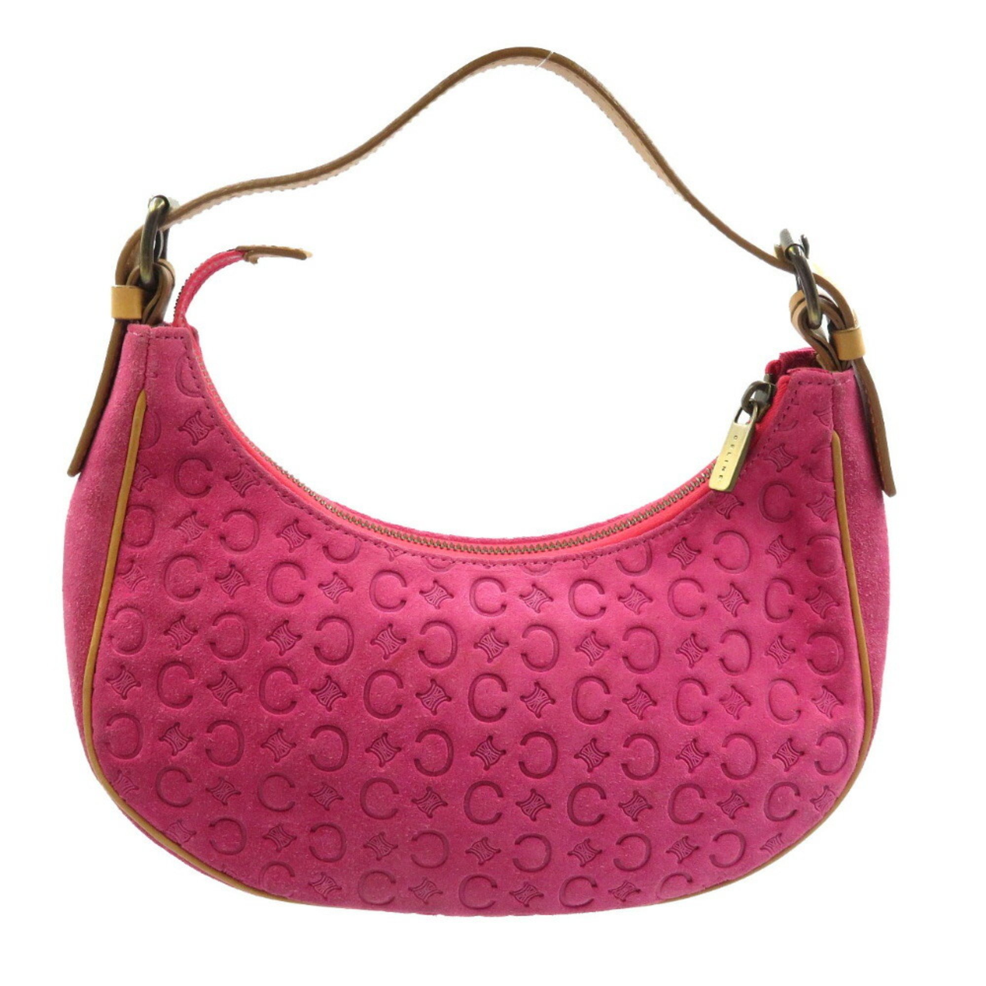 Celine Half Moon C Macadam Pattern Suede Pink Brown Handbag 0122CELINE