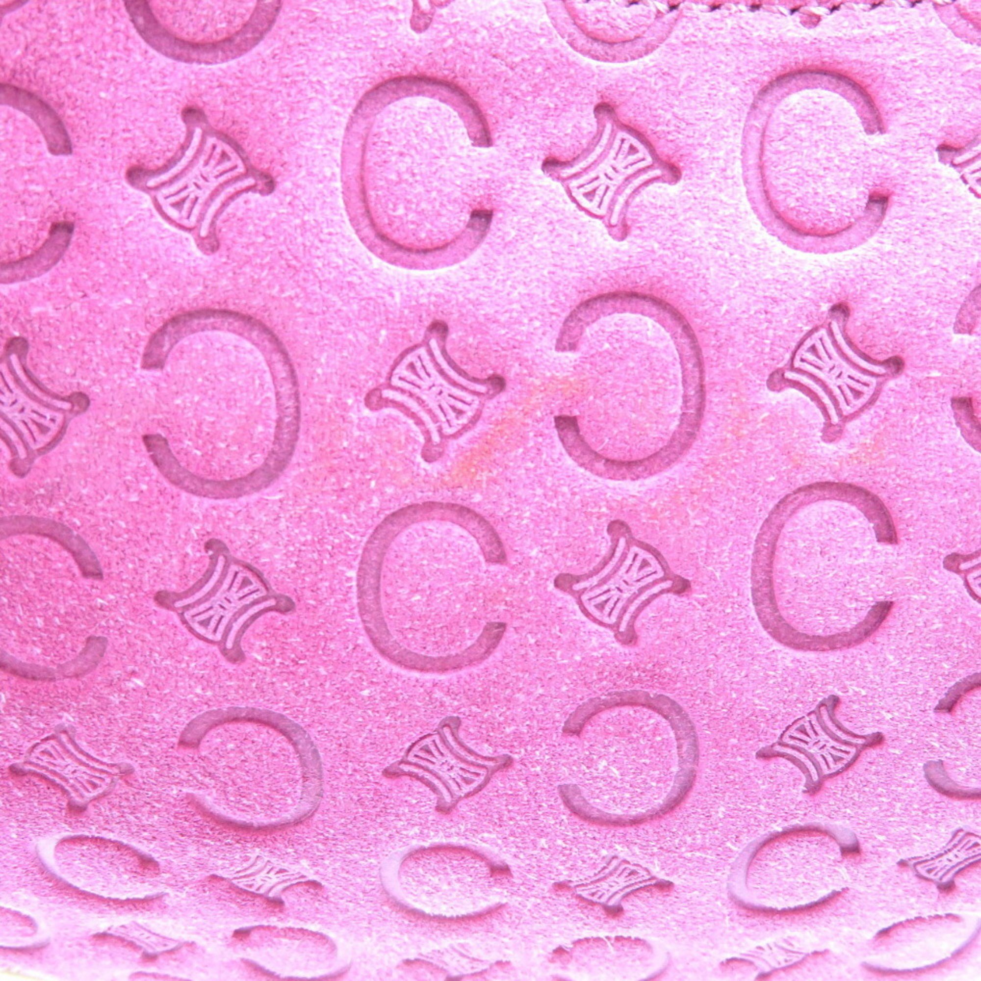 Celine Half Moon C Macadam Pattern Suede Pink Brown Handbag 0122CELINE