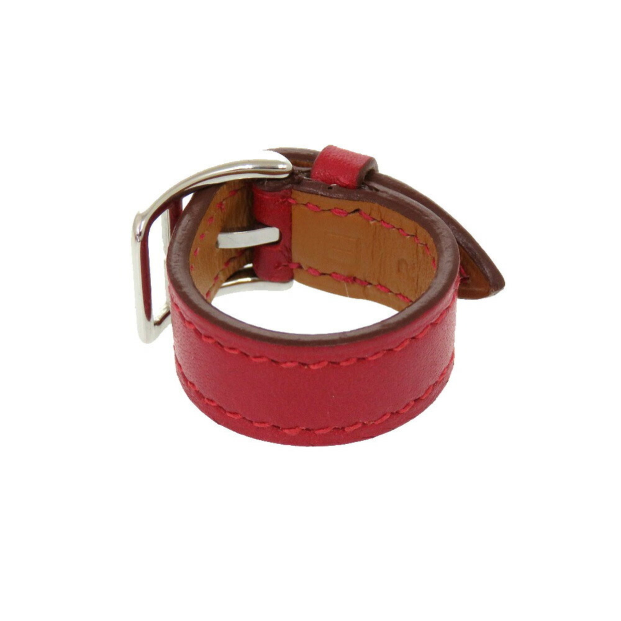 Hermes scarf ring leather red □I stamp belt motif 0994 HERMES