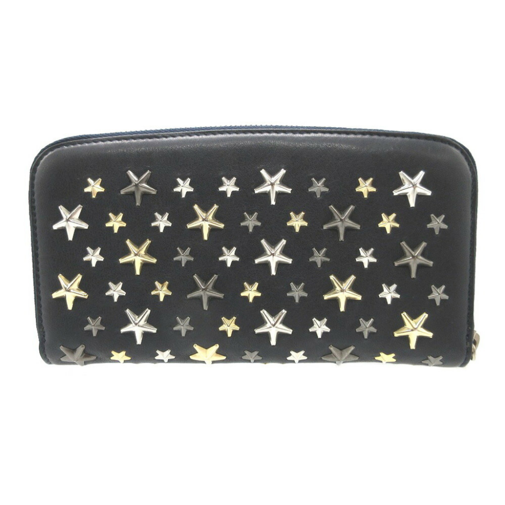 Jimmy Choo Philippa Star Studs Leather Navy Round Long Wallet 0510JIMMY CHOO