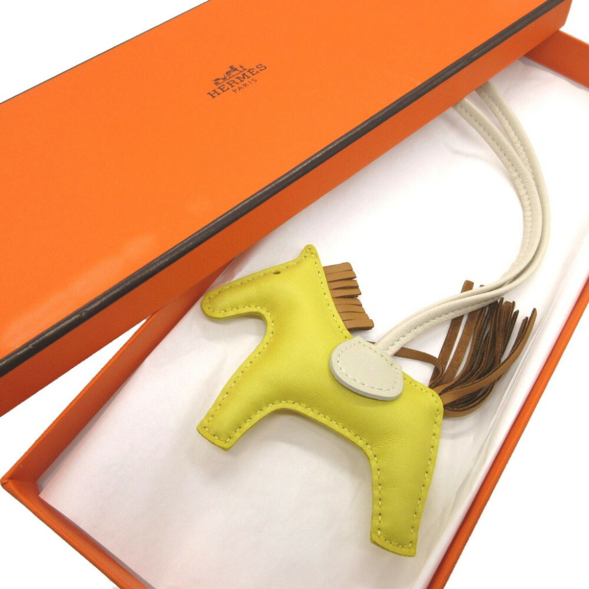 Hermes Rodeo PM Charm Y Stamp () Aneu Milo Lime Cream Gold Bag Keychain 0757HERMES