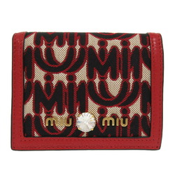 Miu Miu Miu Madras Jacquard 5MV204 Leather Canvas Red Bi-fold Wallet 0211 MIUMIU