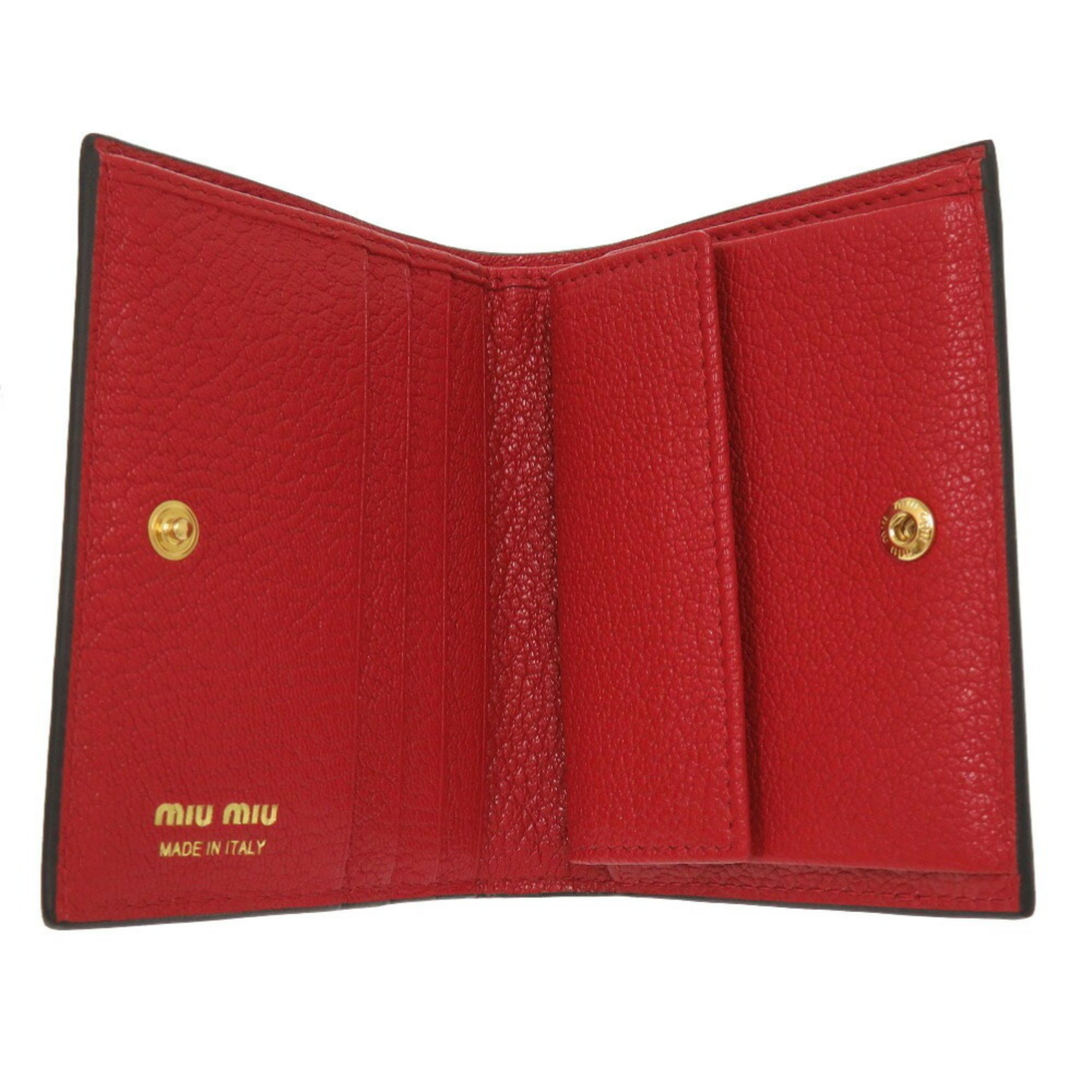 Miu Miu Miu Madras Jacquard 5MV204 Leather Canvas Red Bi-fold Wallet 0211 MIUMIU