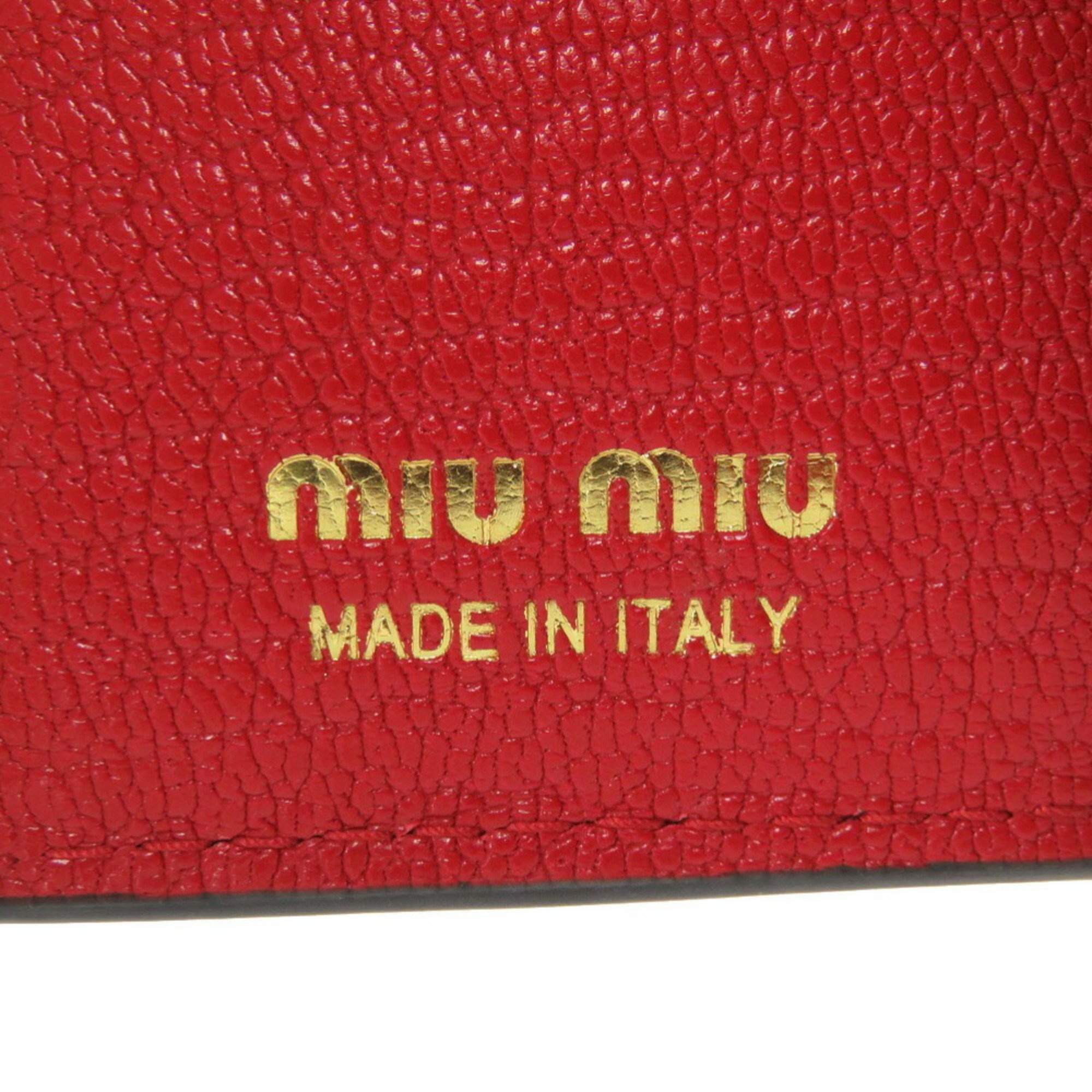 Miu Miu Miu Madras Jacquard 5MV204 Leather Canvas Red Bi-fold Wallet 0211 MIUMIU
