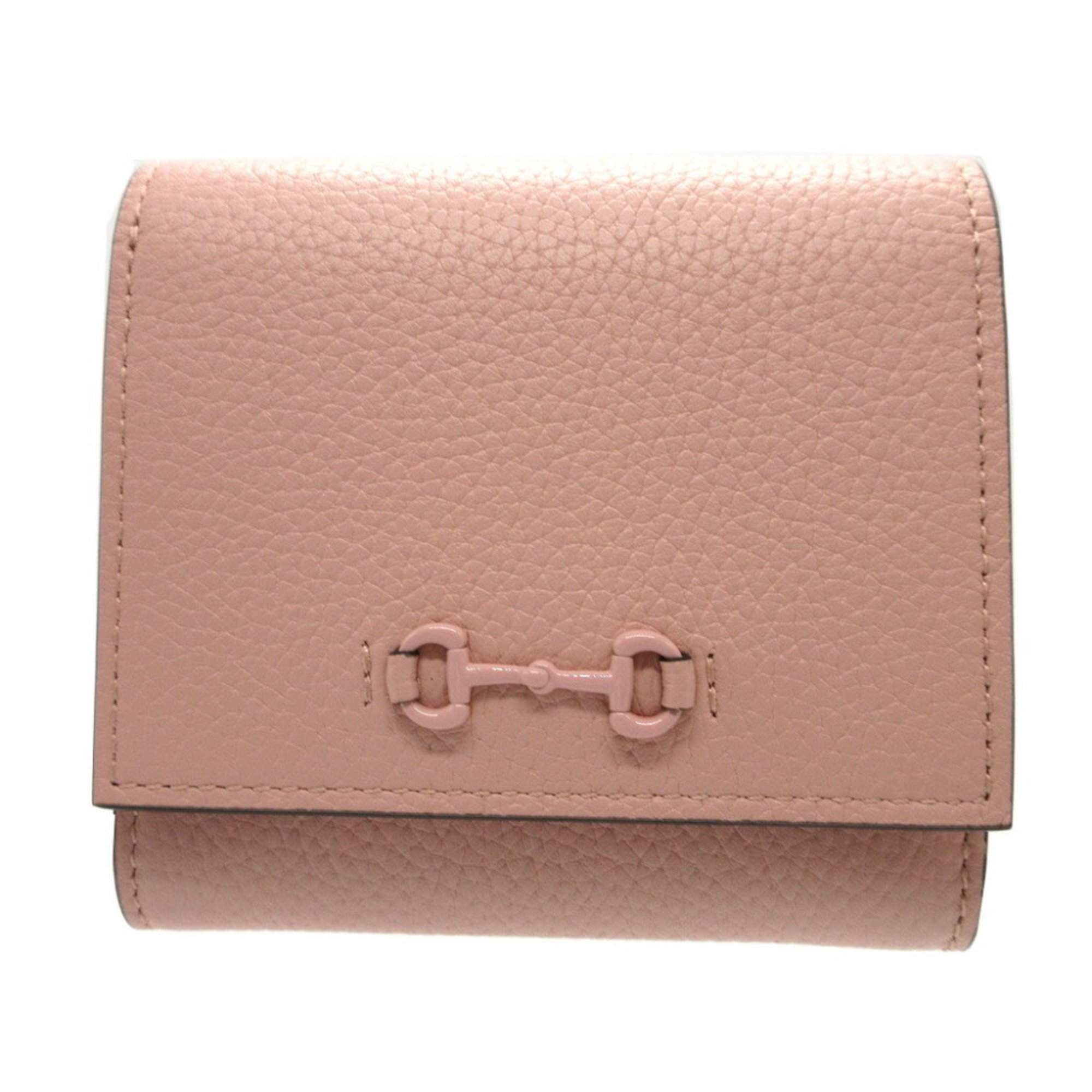 Gucci Horsebit 745981 Compact Wallet Leather Pink Bi-fold 0430GUCCI