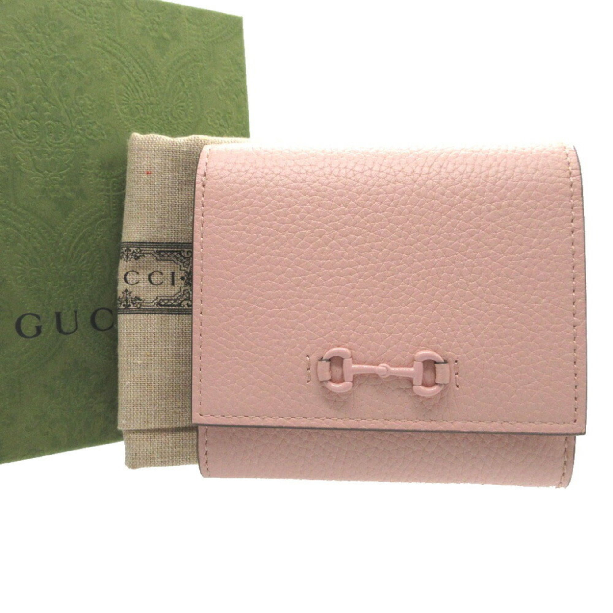 Gucci Horsebit 745981 Compact Wallet Leather Pink Bi-fold 0430GUCCI