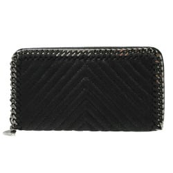 Stella McCartney Falabella Chevron Quilted Long Wallet Synthetic Leather Black 0126Stella