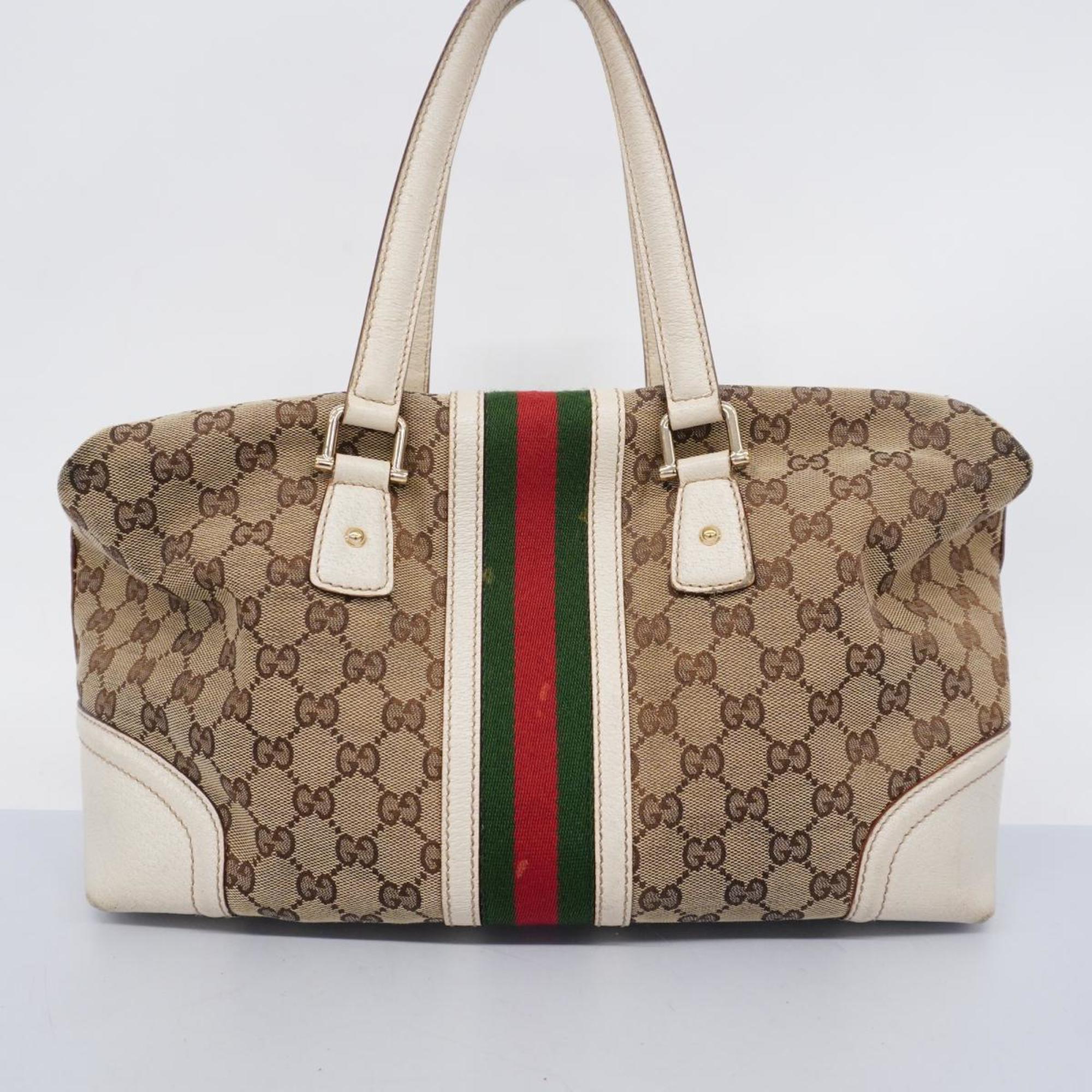 Gucci Handbag GG Canvas Sherry Line 150335 Leather Ivory Beige Champagne Women's