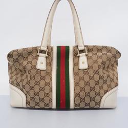 Gucci Handbag GG Canvas Sherry Line 150335 Leather Ivory Beige Champagne Women's