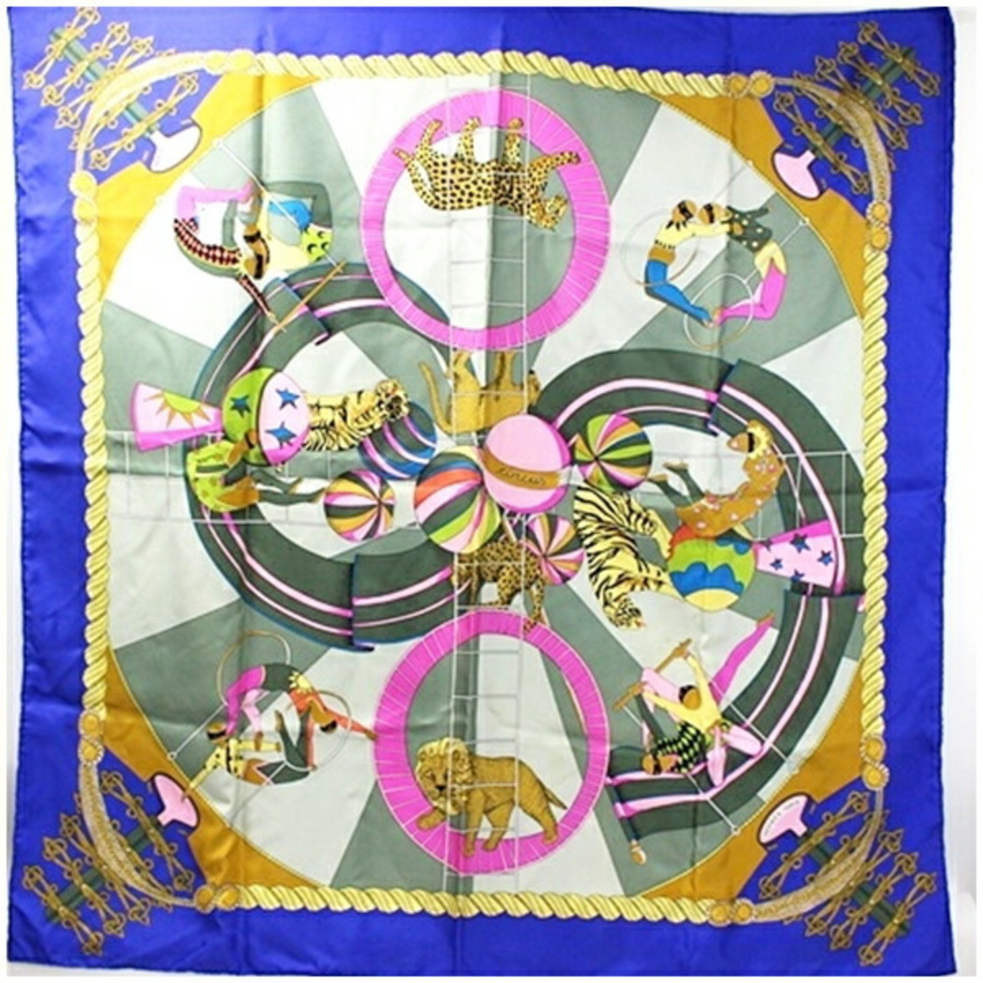 Hermes scarf muffler Carre 90 "Circus" blue x gray HERMES women's