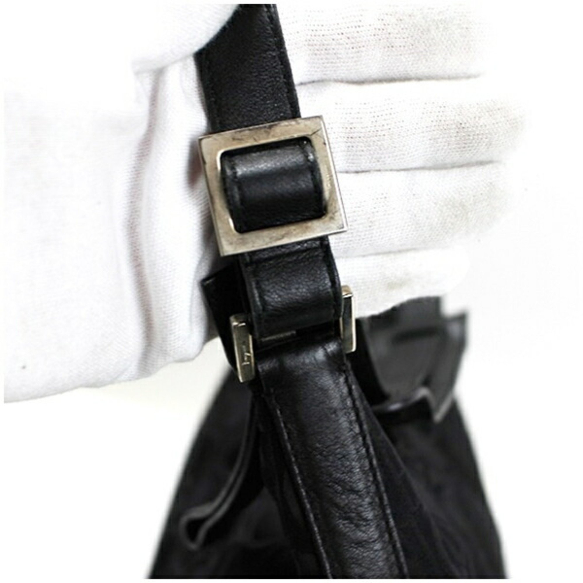 Salvatore Ferragamo Shoulder Bag Tote Satin Canvas x Leather Black Gancini Pattern AU-21 0870 Women's