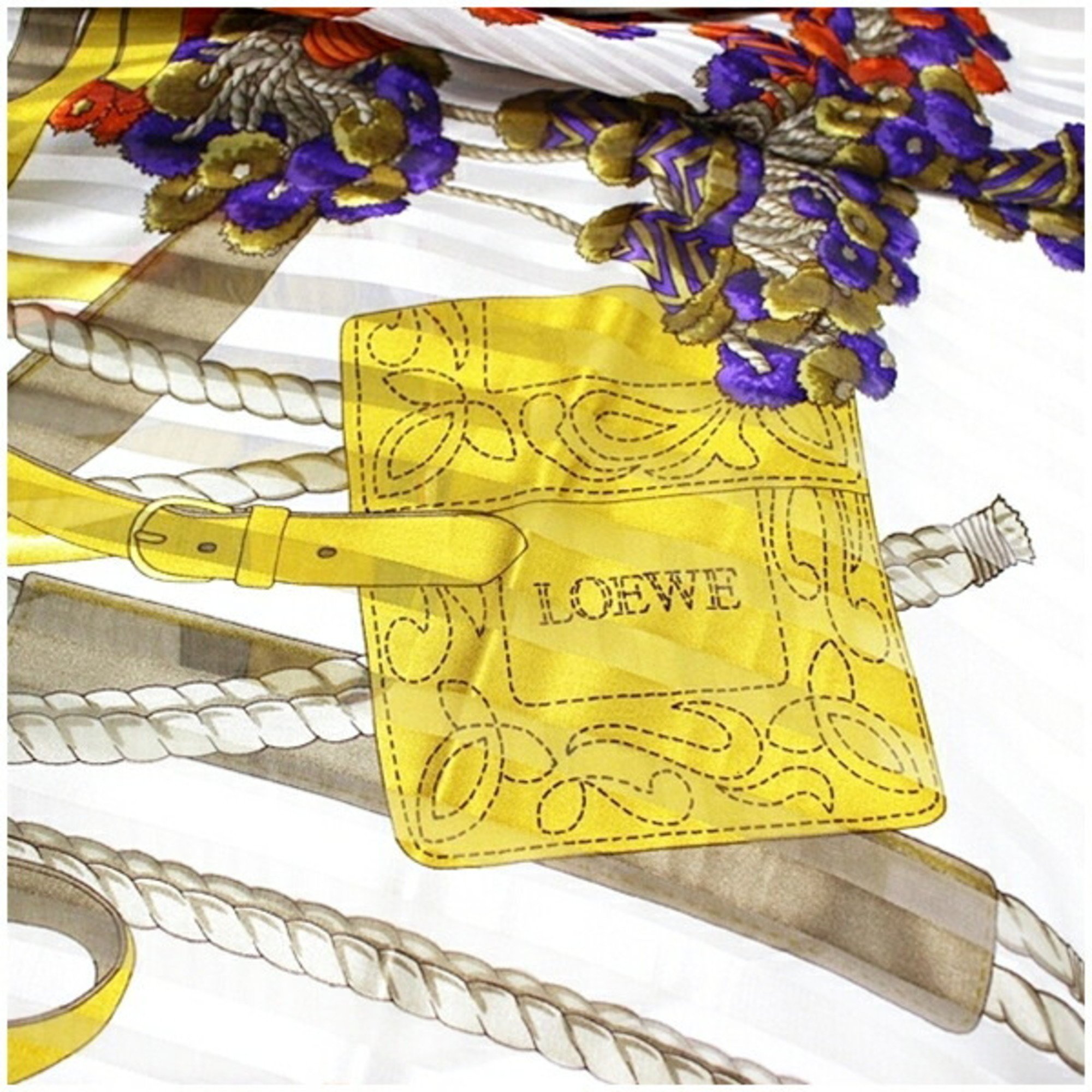 LOEWE Large Silk Scarf Muffler Cream x Multicolor Women's