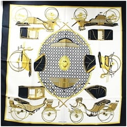 Hermes scarf muffler Carre 90 "LES VOITURES A TANSFORMATION" Folding hood carriage White x Black HERMES Women's
