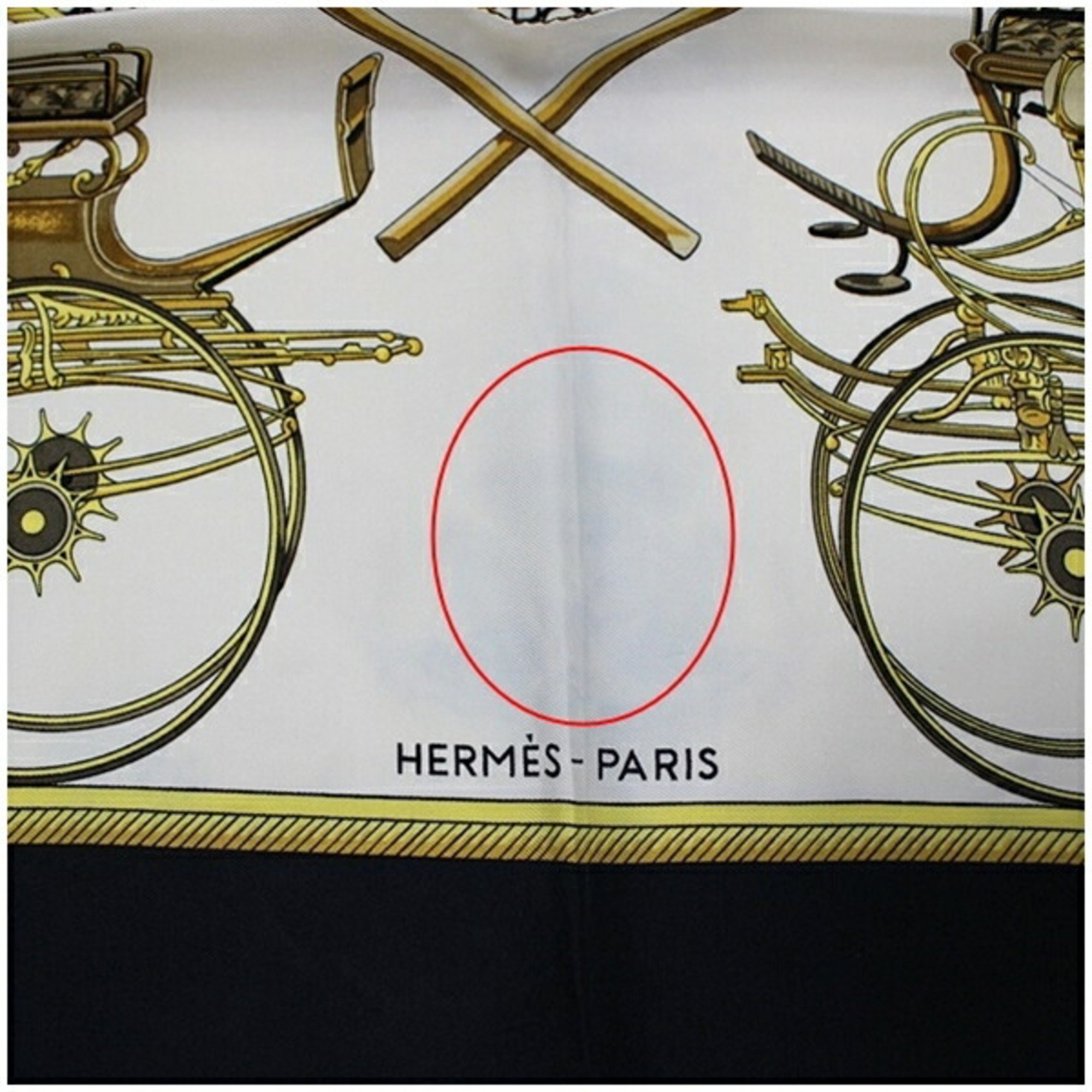 Hermes scarf muffler Carre 90 "LES VOITURES A TANSFORMATION" Folding hood carriage White x Black HERMES Women's