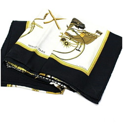 Hermes scarf muffler Carre 90 "LES VOITURES A TANSFORMATION" Folding hood carriage White x Black HERMES Women's