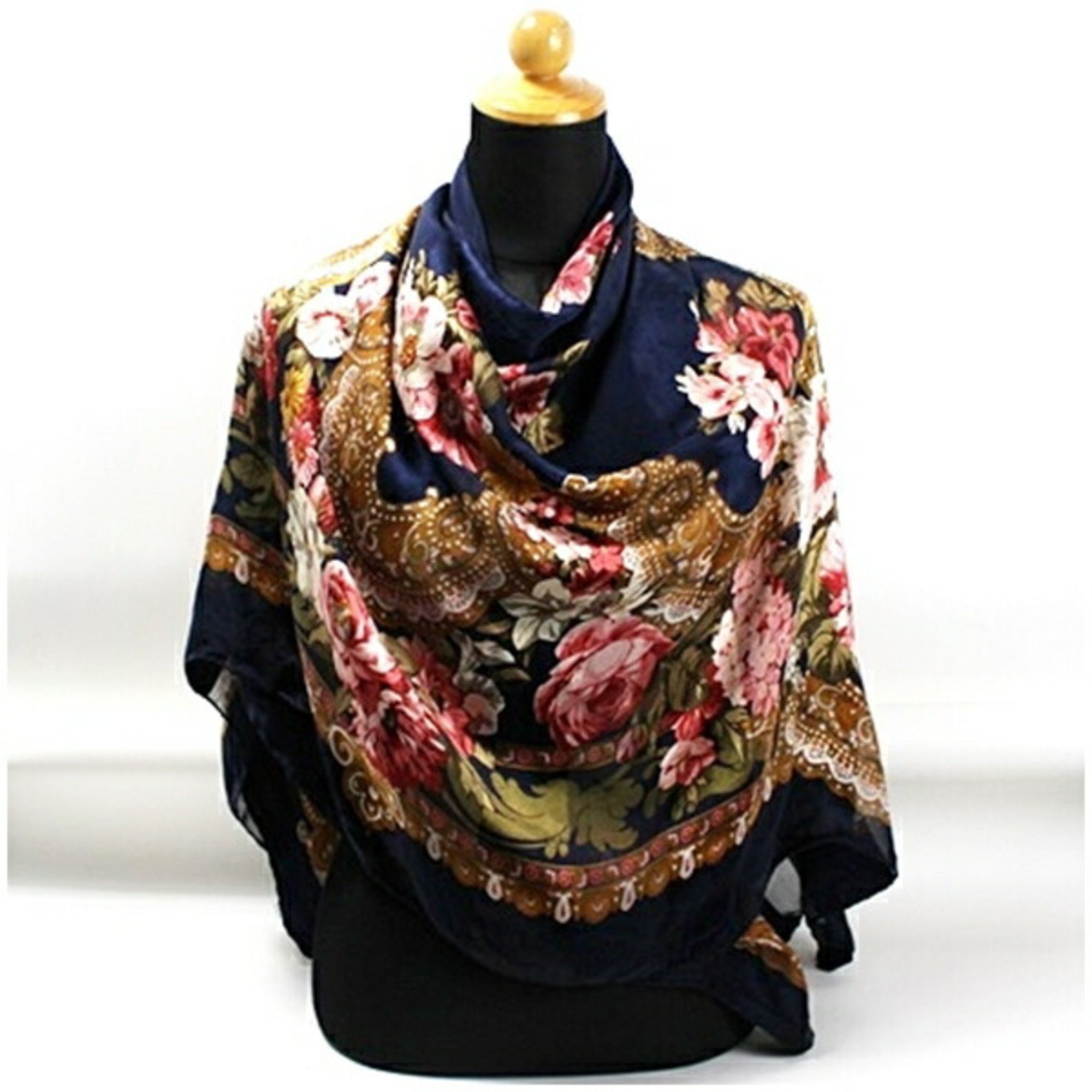 Valentino Garavani Large Silk Scarf Muffler Stole Navy VALENTINO GARAVANI Women's