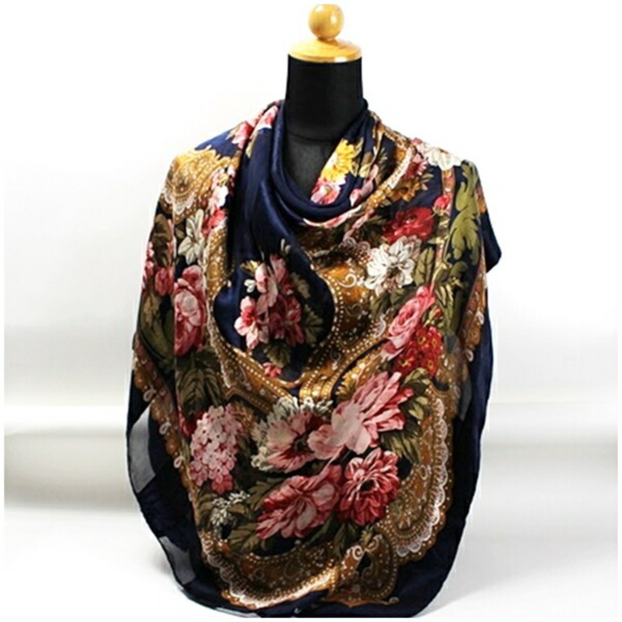 Valentino Garavani Large Silk Scarf Muffler Stole Navy VALENTINO GARAVANI Women's