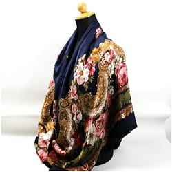 Valentino Garavani Large Silk Scarf Muffler Stole Navy VALENTINO GARAVANI Women's