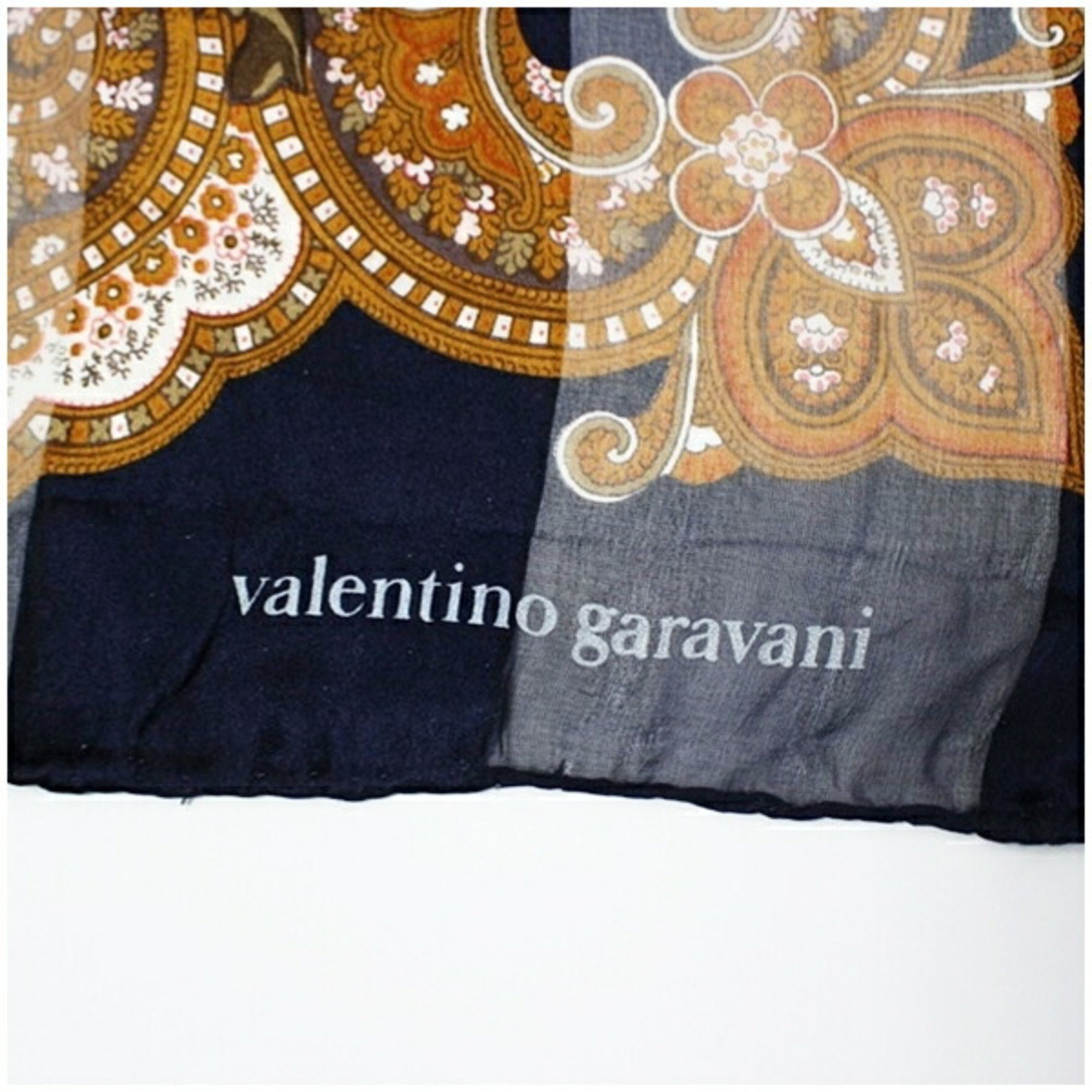Valentino Garavani Large Silk Scarf Muffler Stole Navy VALENTINO GARAVANI Women's