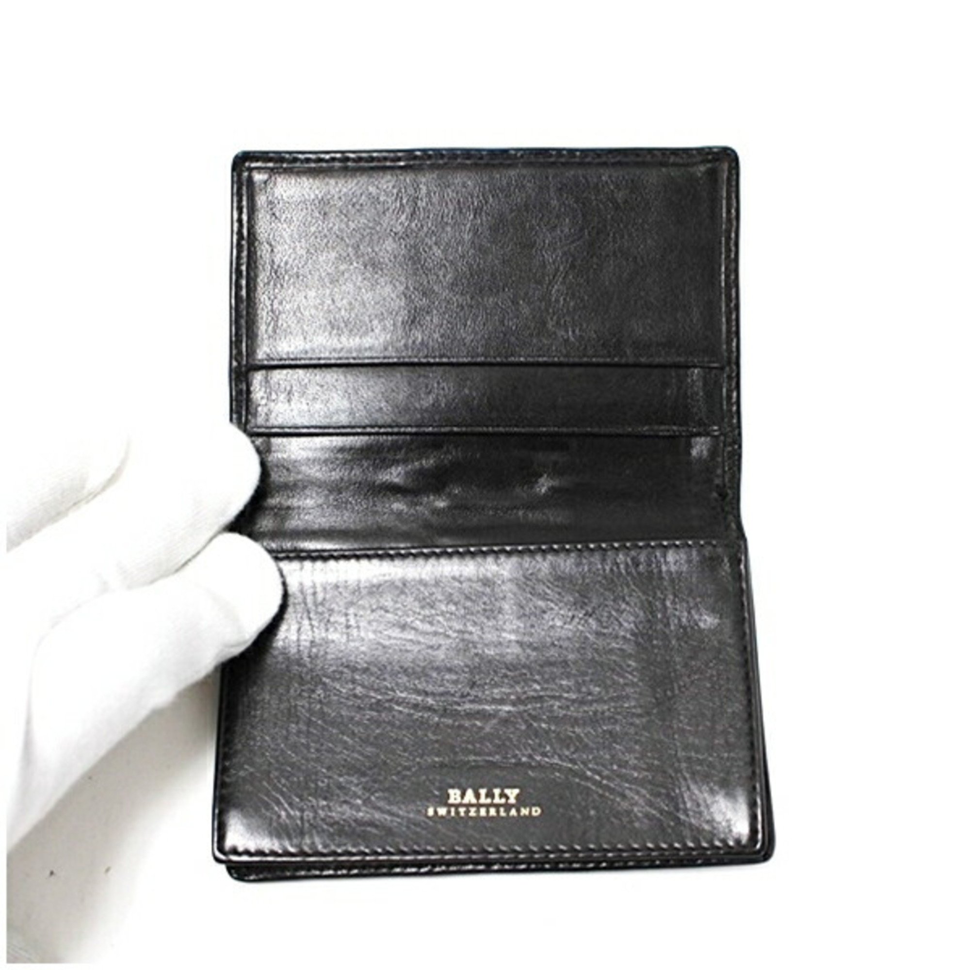 BALLY Bi-fold Business Card Holder Case Leather Black Men's