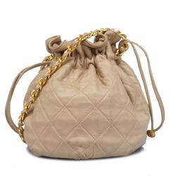 Chanel Shoulder Bag Matelasse Chain Lambskin Beige Women's