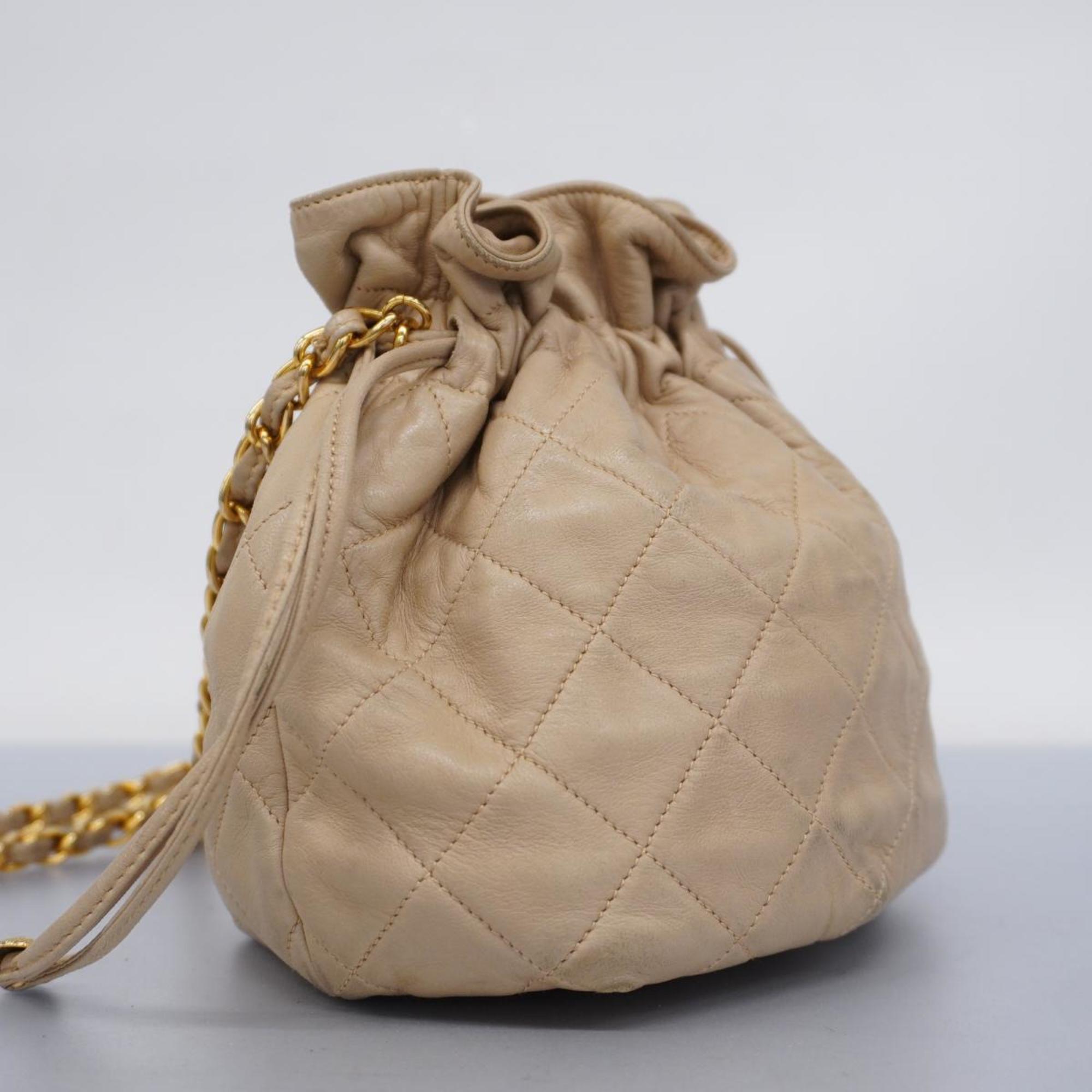 Chanel Shoulder Bag Matelasse Chain Lambskin Beige Women's