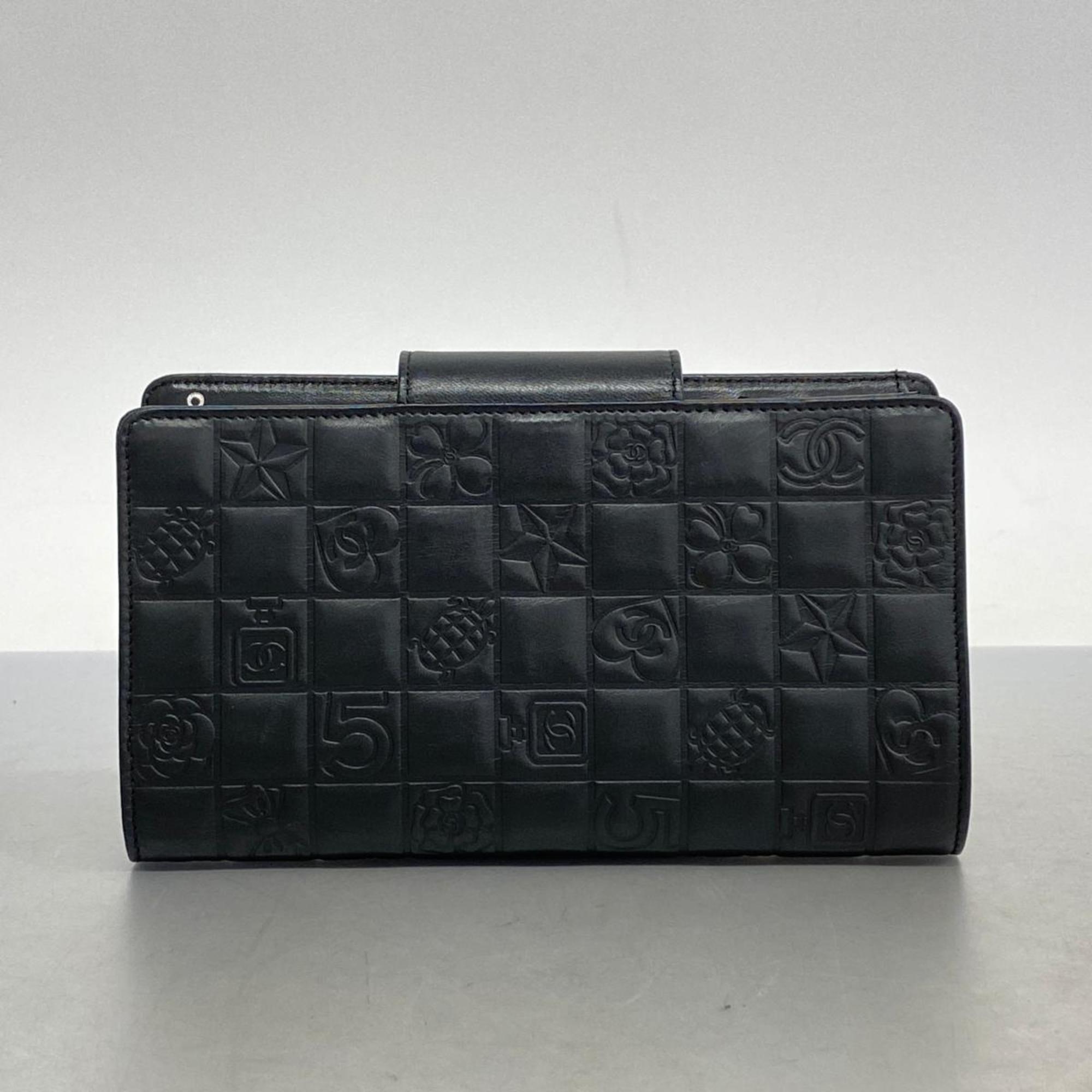 Chanel Long Wallet Icon Lambskin Black Women's