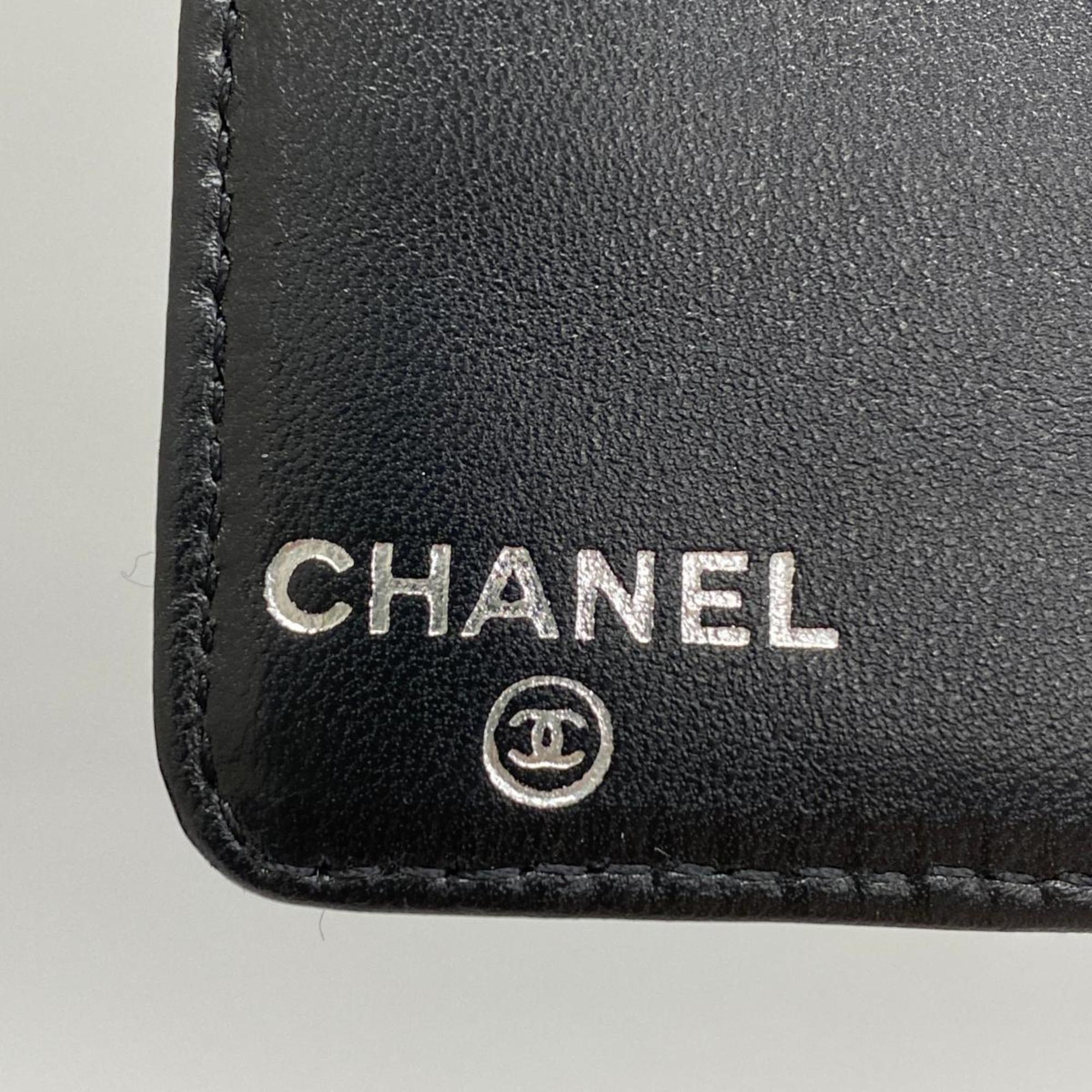 Chanel Long Wallet Icon Lambskin Black Women's