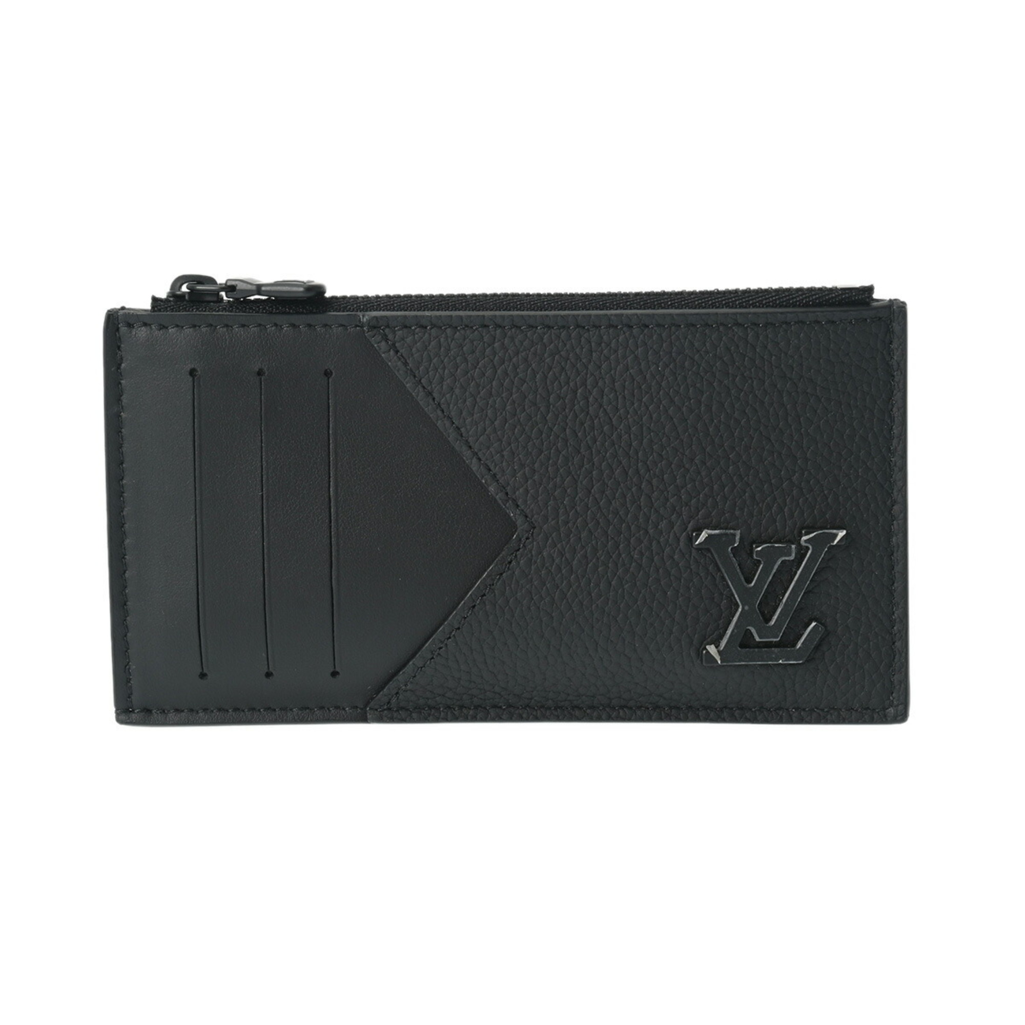 LOUIS VUITTON Aerogram Coin Card Holder Black M82068 Men's Leather Case