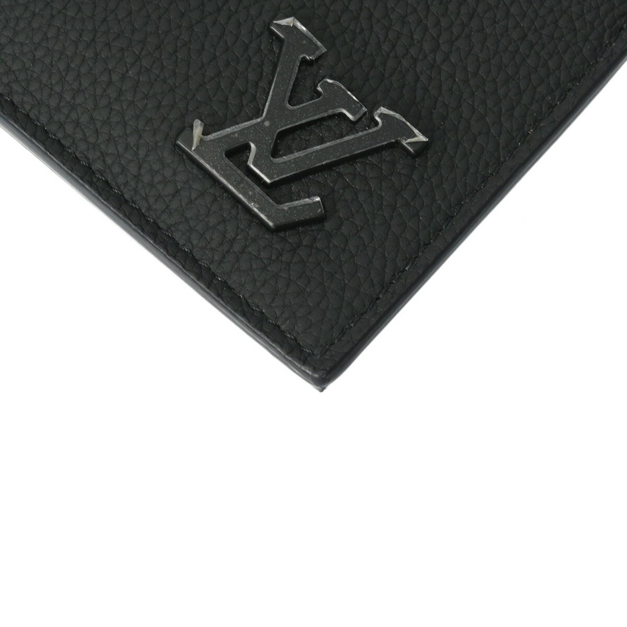 LOUIS VUITTON Aerogram Coin Card Holder Black M82068 Men's Leather Case