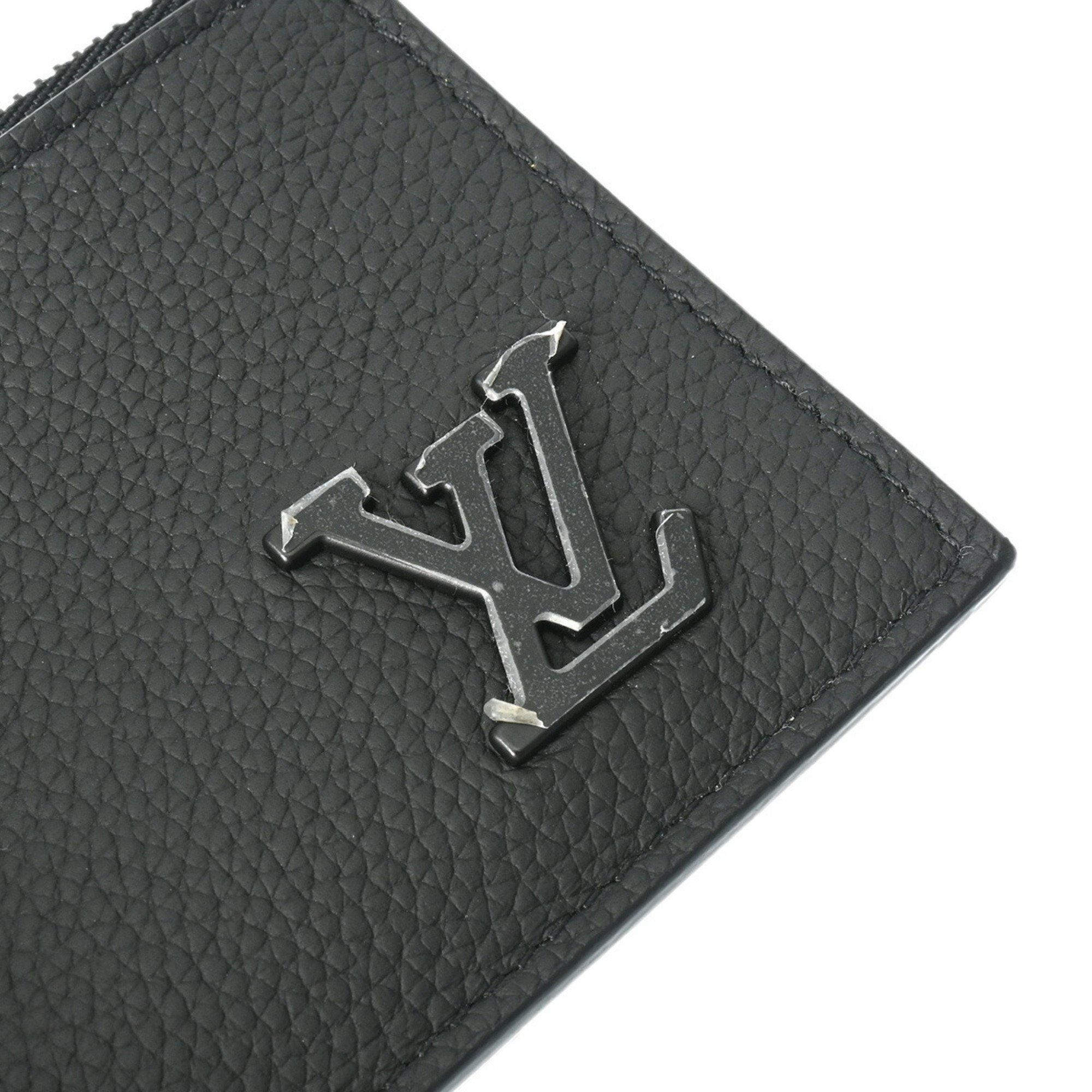 LOUIS VUITTON Aerogram Coin Card Holder Black M82068 Men's Leather Case