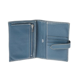 HERMES Hermes Bearn Compact Blue Thalassa Palladium Hardware - □H Stamp (around 2004) Unisex Chevre Bi-fold Wallet