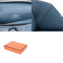 HERMES Hermes Bearn Compact Blue Thalassa Palladium Hardware - □H Stamp (around 2004) Unisex Chevre Bi-fold Wallet