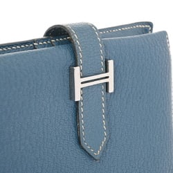 HERMES Hermes Bearn Compact Blue Thalassa Palladium Hardware - □H Stamp (around 2004) Unisex Chevre Bi-fold Wallet