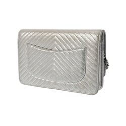 CHANEL V-stitch chain wallet, silver, women's lambskin shoulder bag