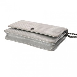CHANEL V-stitch chain wallet, silver, women's lambskin shoulder bag