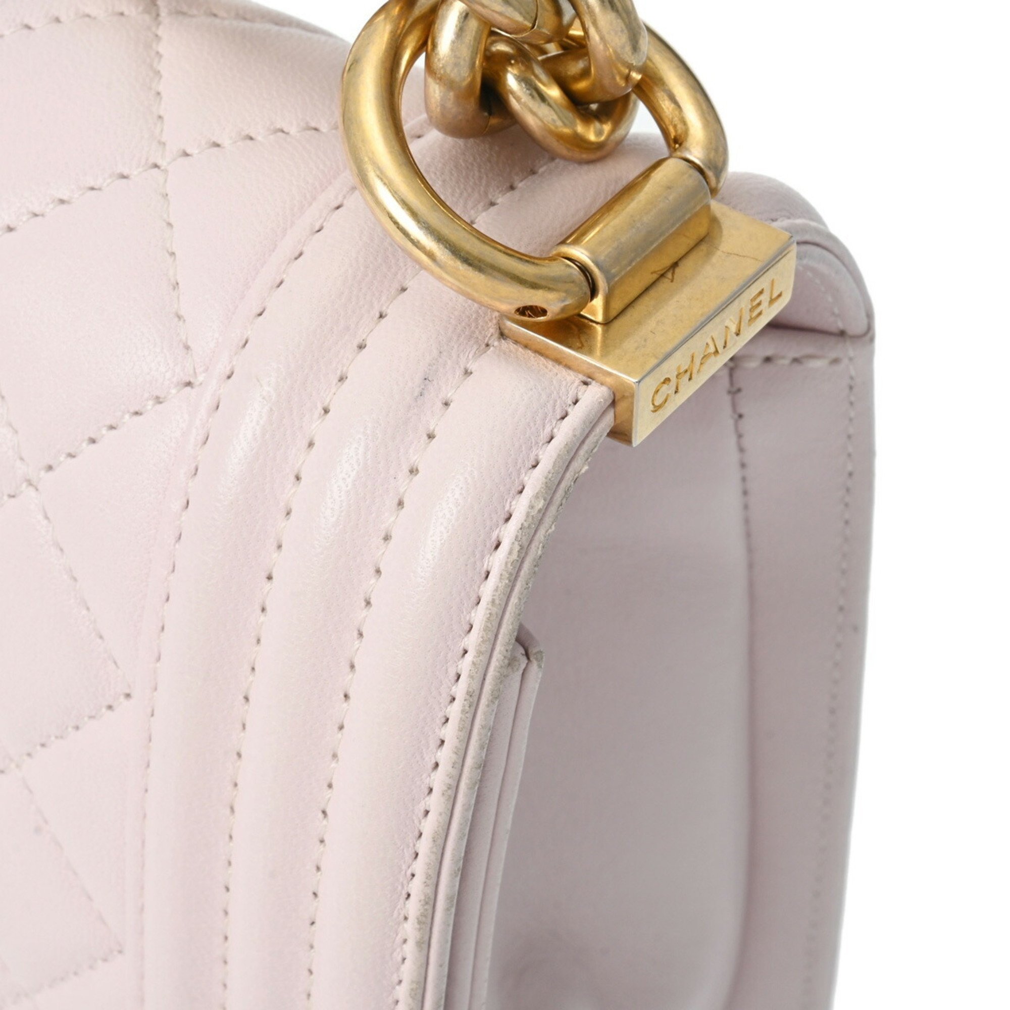 CHANEL Boy Chanel Chain Shoulder Bag 25cm Light Pink A67086 Women's Lambskin