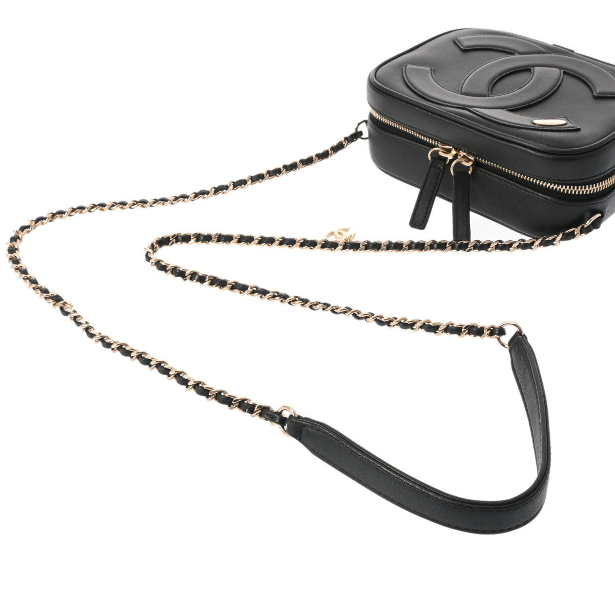 CHANEL Chanel Matelasse Camera Bag Chain Shoulder Black Champagne - Women's Lambskin