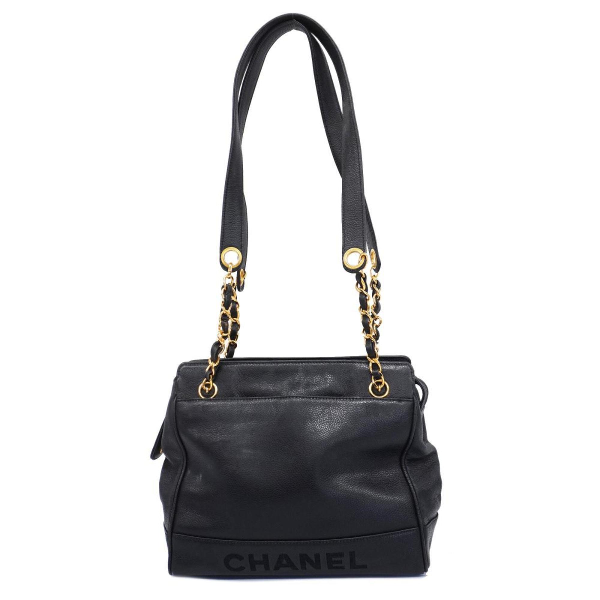 Chanel Shoulder Bag Chain Caviar Skin Black Women's