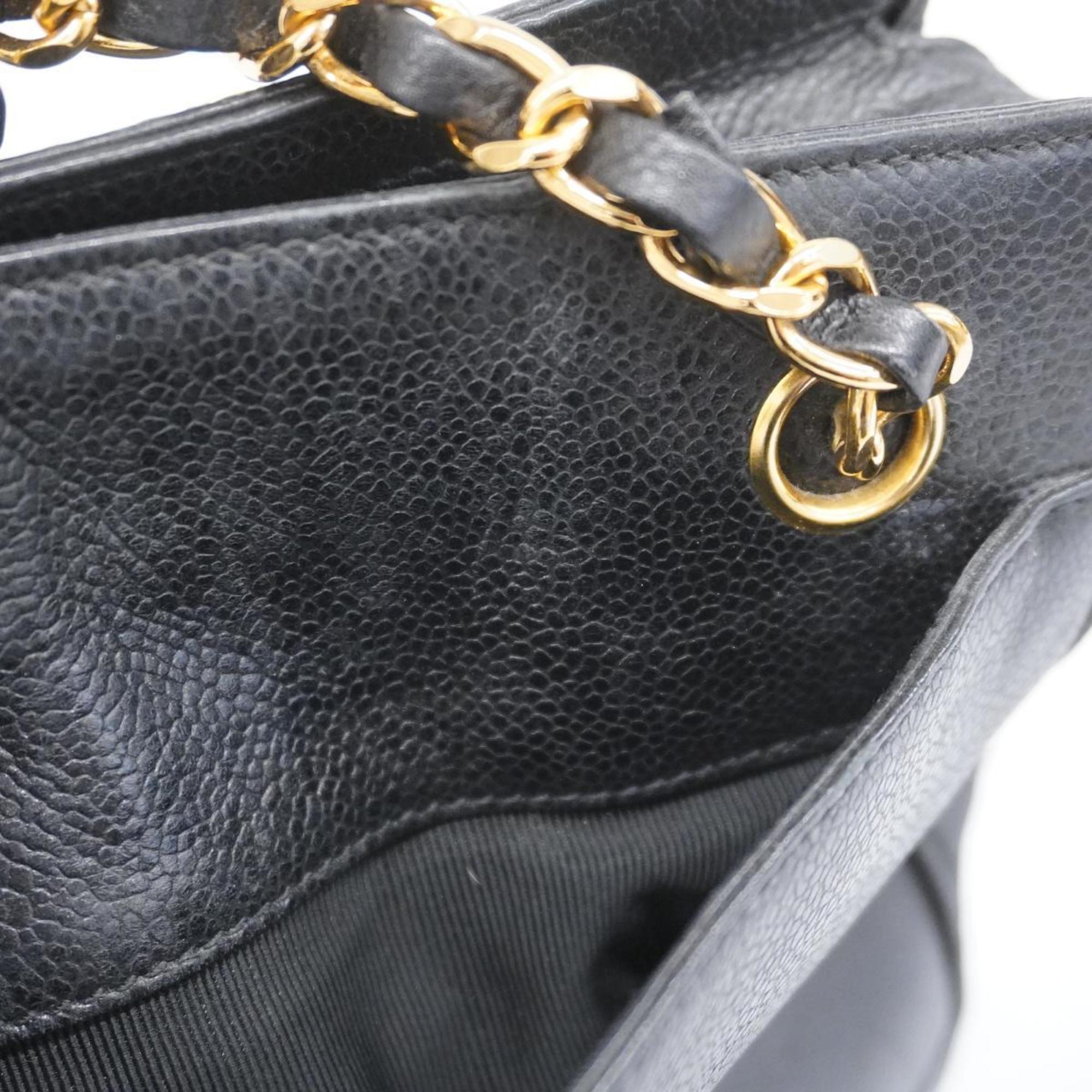 Chanel Shoulder Bag Chain Caviar Skin Black Women's